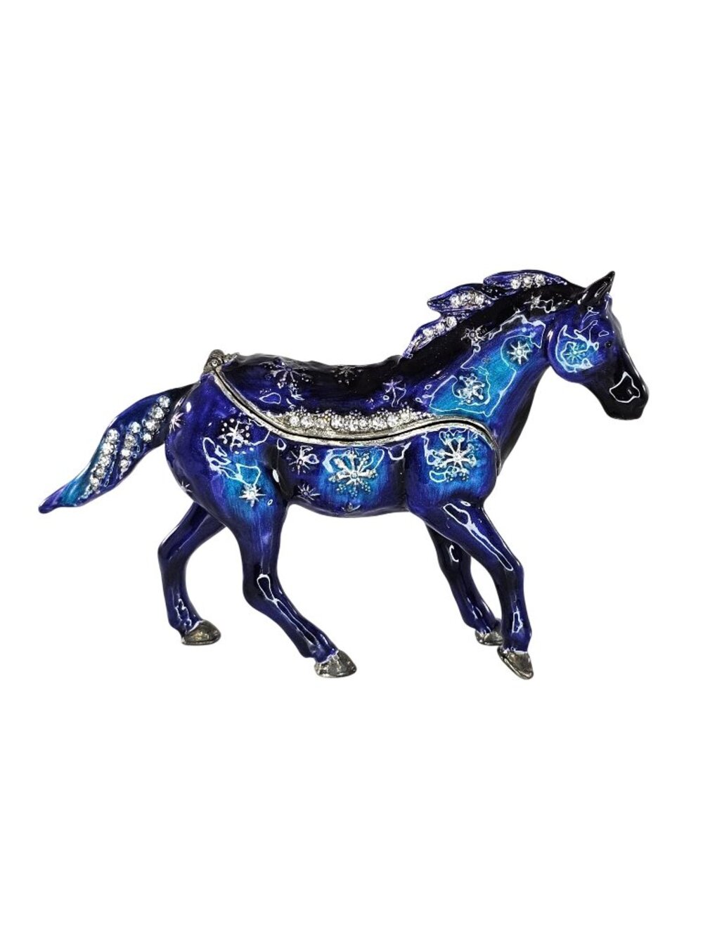 Trail Of Painted Ponies Snowflakes Jeweled Trinket Box Figurine #3574 Blue